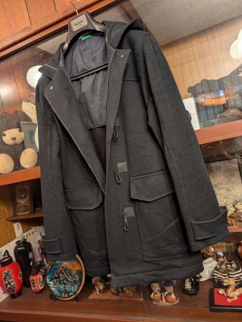 BENETTON カシミア混ウールダッフルコート　ミッドナイトブルー　イタリア製