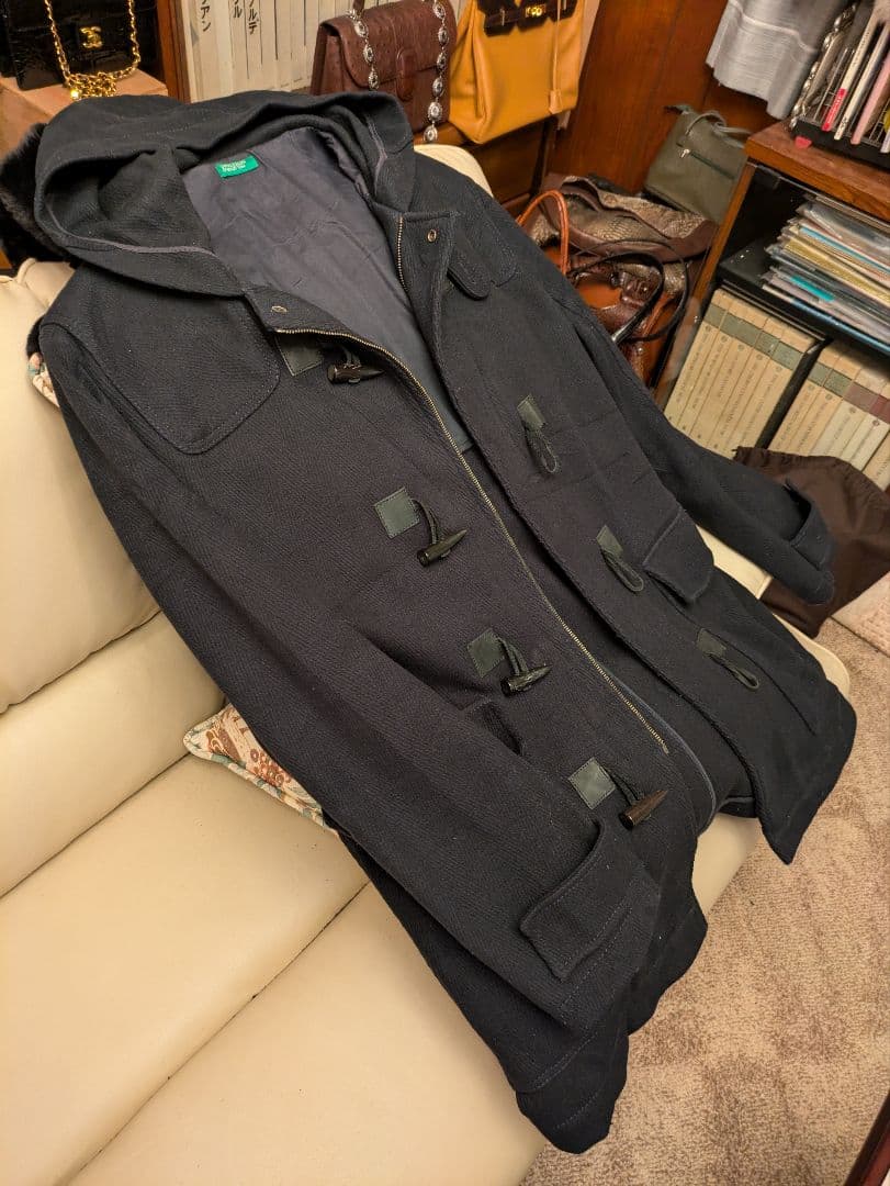 BENETTON カシミア混ウールダッフルコート　ミッドナイトブルー　イタリア製