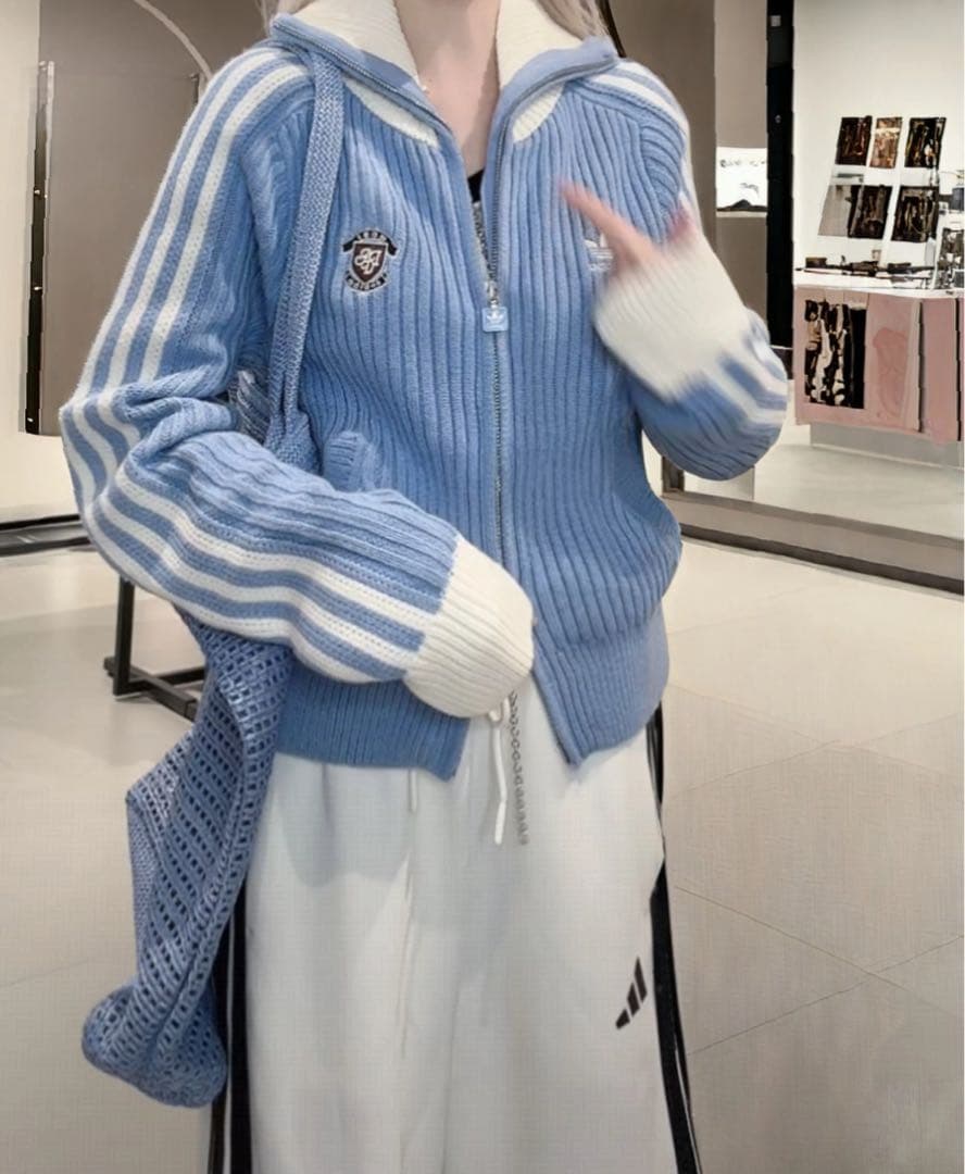 海外限定S Adidasジップアップ ニットジャケット KF0719