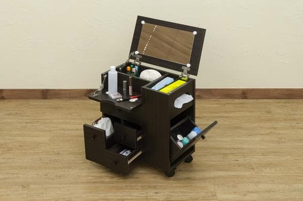 【新品・送料無料】収納いっぱいコスメワゴン　DBR/WH