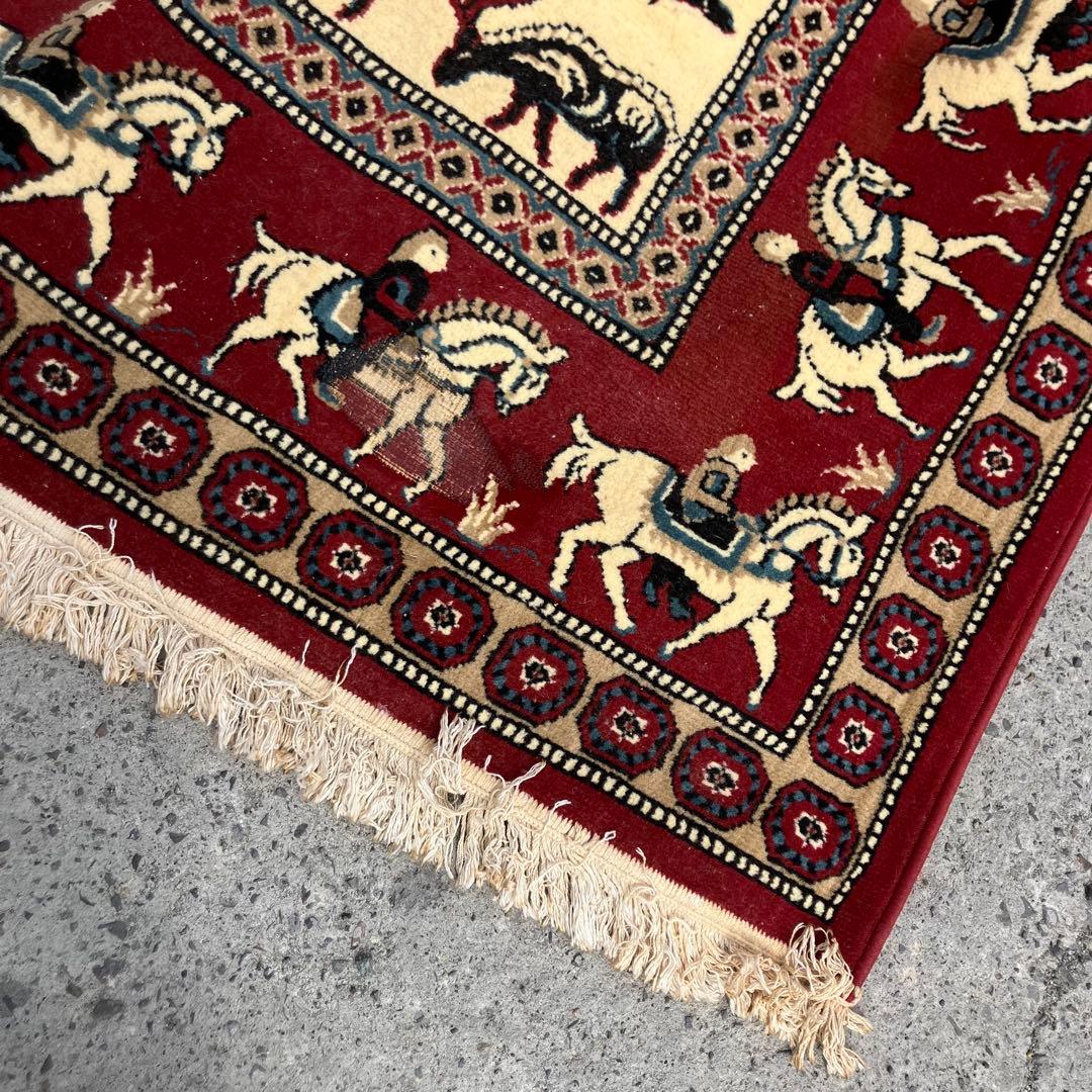 ヴィンテージ 馬 動物柄 民族柄 ペルシャ絨毯 大型絨毯 カーペット ラグ