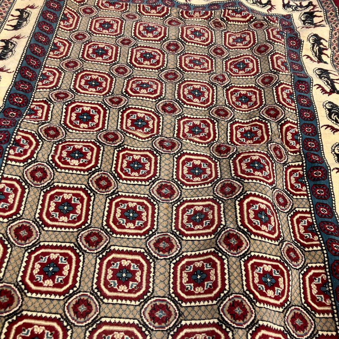 ヴィンテージ 馬 動物柄 民族柄 ペルシャ絨毯 大型絨毯 カーペット ラグ