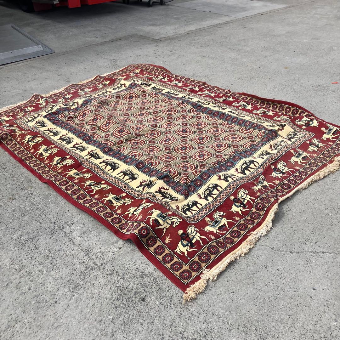 ヴィンテージ 馬 動物柄 民族柄 ペルシャ絨毯 大型絨毯 カーペット ラグ