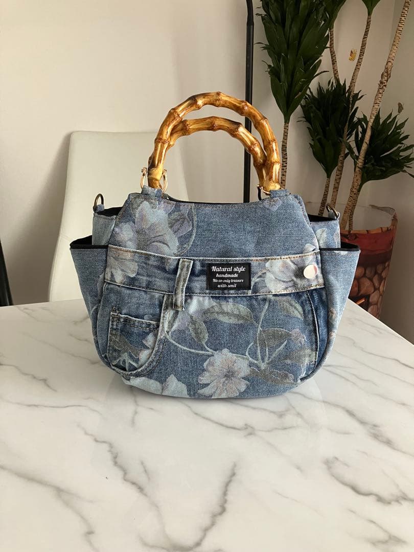 851 ピエロ　花柄デニムリメイクバック　ハンドメイド 3点