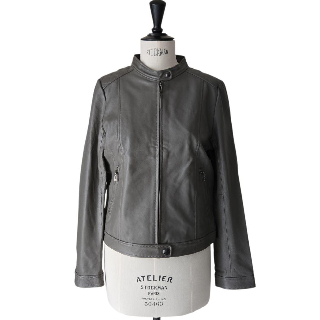 iCB シングル ライダースジャケット ラムレザー 羊革 グレー 42サイズ