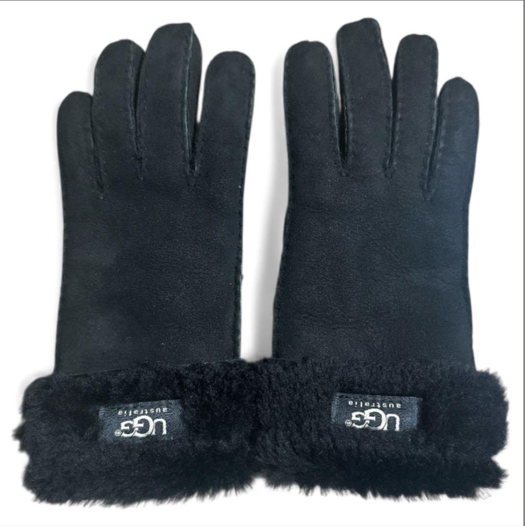【UGG アグ】カフグローブ シープスキン ムートン手袋 S ロゴ レザー ボア