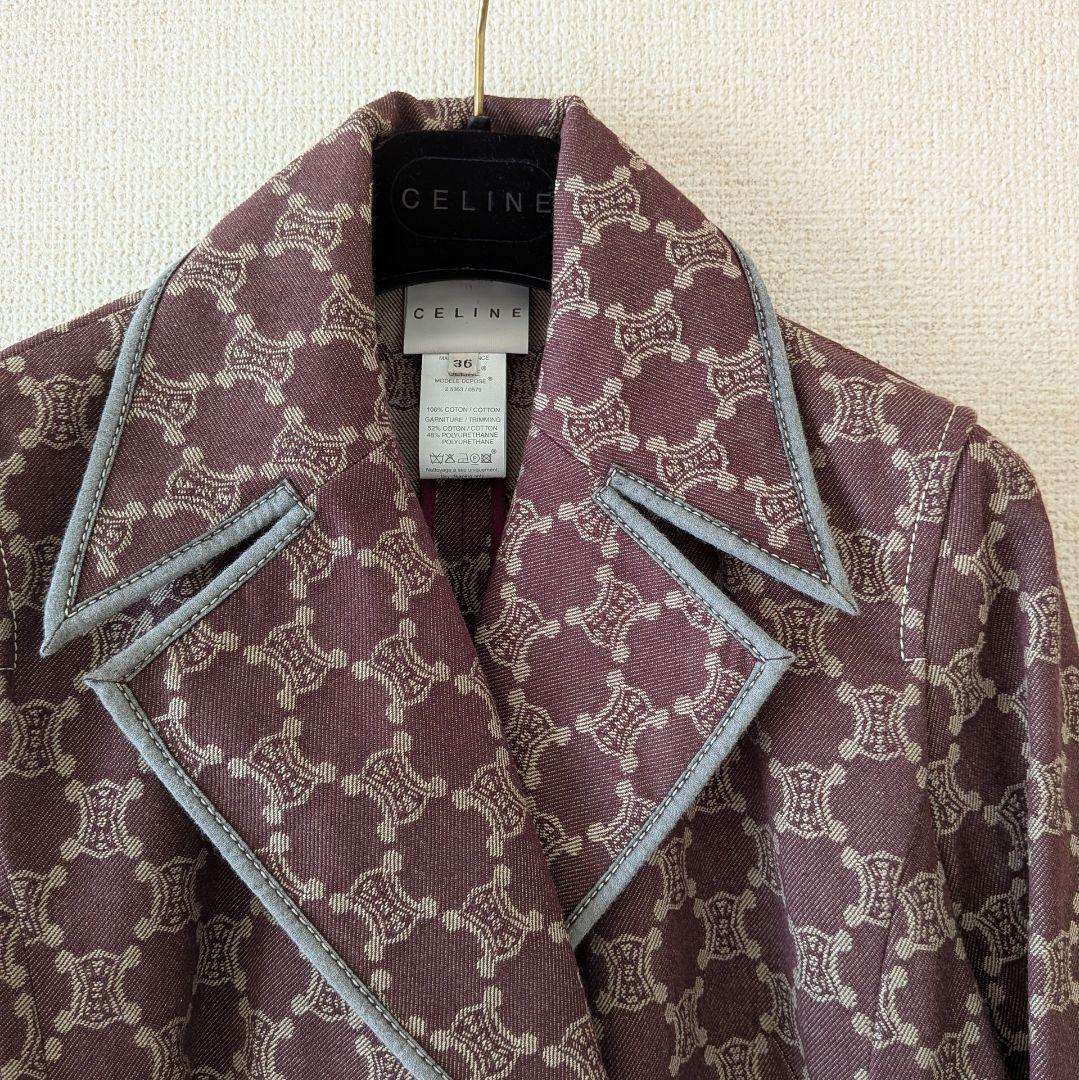 CELINE マカダム柄 Pコート 36 ハンガー付