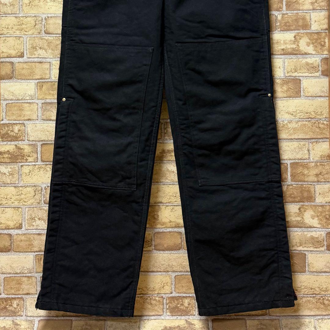 カーハート　メキシコ製　ダック地　オーバーオール　ダブルニー　黒　36/34.