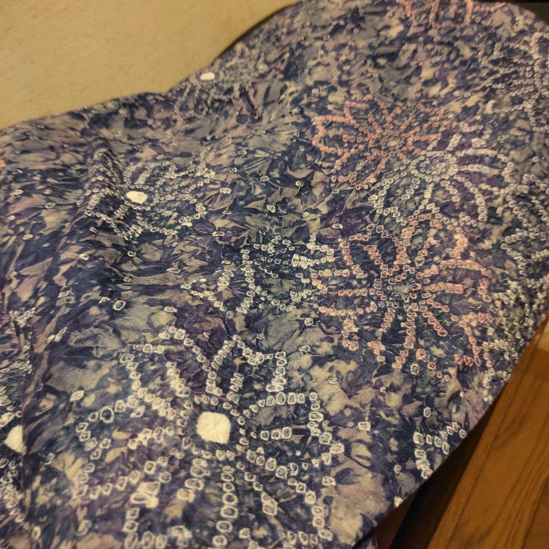 有松鳴海絞り　浴衣　トールサイズ　 お花柄　青〜紫　ピンク白　しつけ付　期間限定