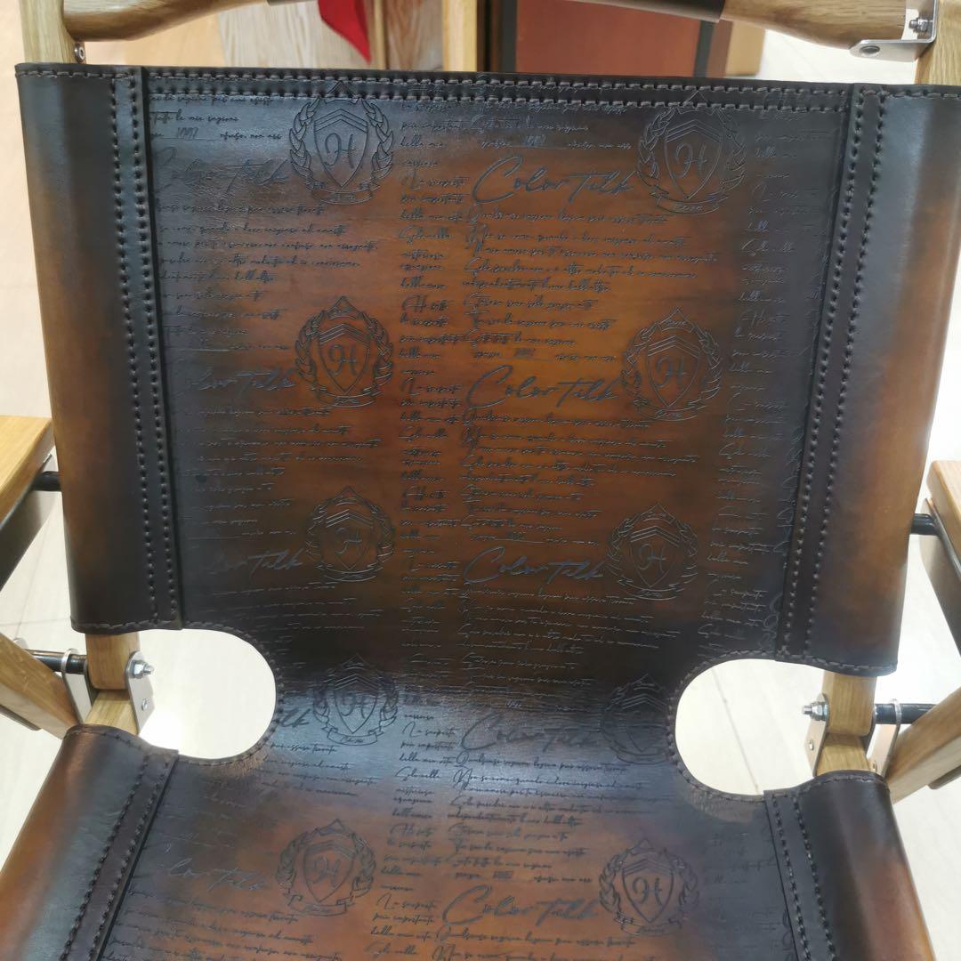 Miskeen アウトドアチェア 復古手書き模様頭層牛皮製クミットチェア