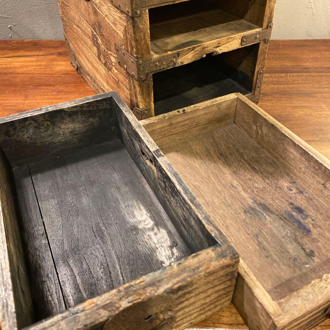 明治 時代物 硯箱 古道具 蔵出し 杉材 時代箪笥 骨董品 小引出し 和家具