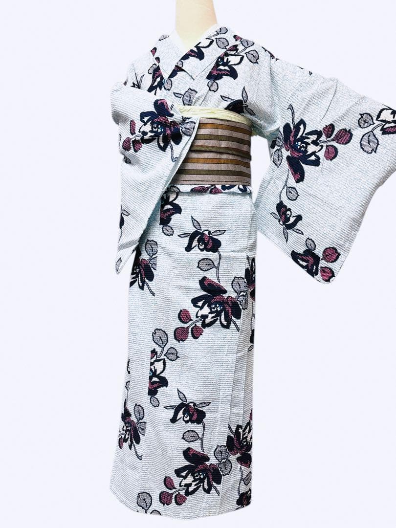 A29 有松鳴海絞り調　美品浴衣 椿　水色　綿