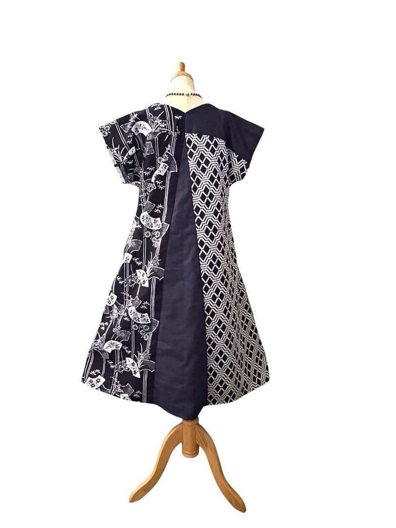 6Y39-⑤浴衣リメイク　ワンピース　ロング　ハンドメイド優雅Aライン　新品反物