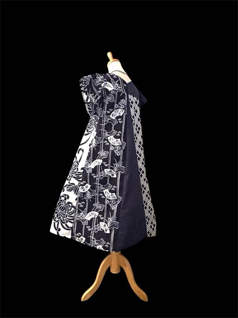 6Y39-⑤浴衣リメイク　ワンピース　ロング　ハンドメイド優雅Aライン　新品反物