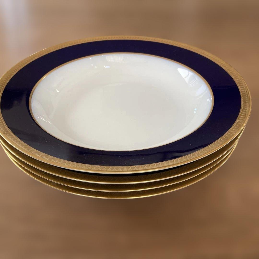 【ひろちゃん】大倉陶園　瑠璃片葉金蝕 22cmスーププレート4枚セット