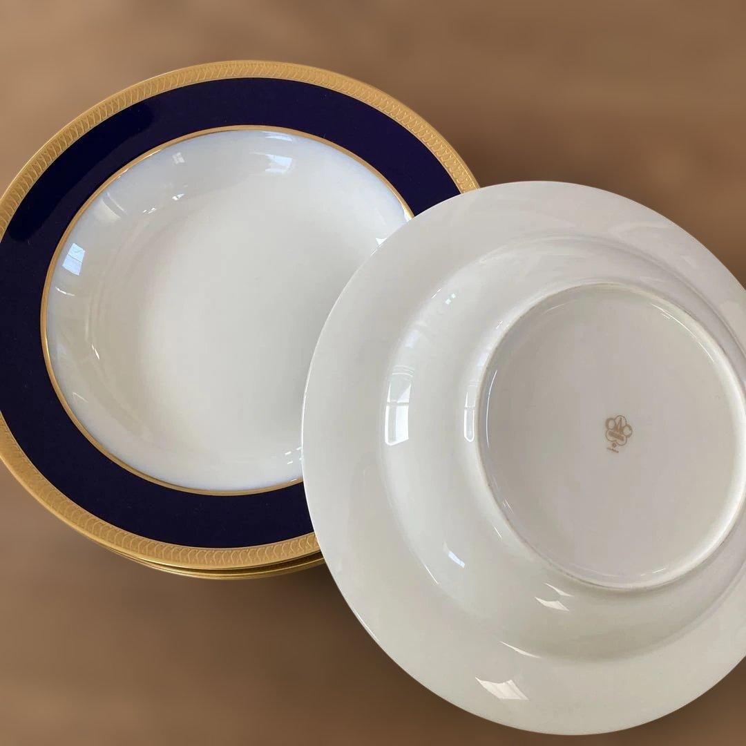 【ひろちゃん】大倉陶園　瑠璃片葉金蝕 22cmスーププレート4枚セット