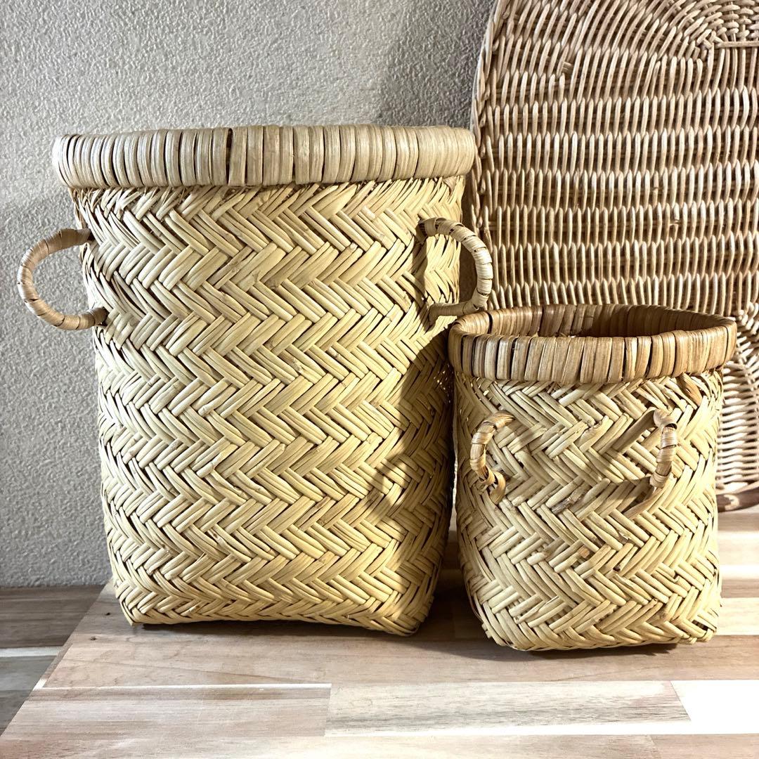 鳥越竹細工 竹籠 収穫籠　カゴ　つぼけ　大・小セット