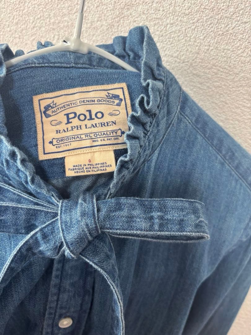 ラルフローレン　デニム　リボン　ボウタイ　フリル　シャツ