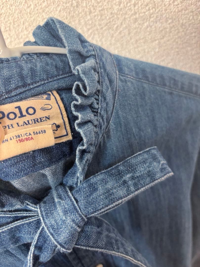 ラルフローレン　デニム　リボン　ボウタイ　フリル　シャツ