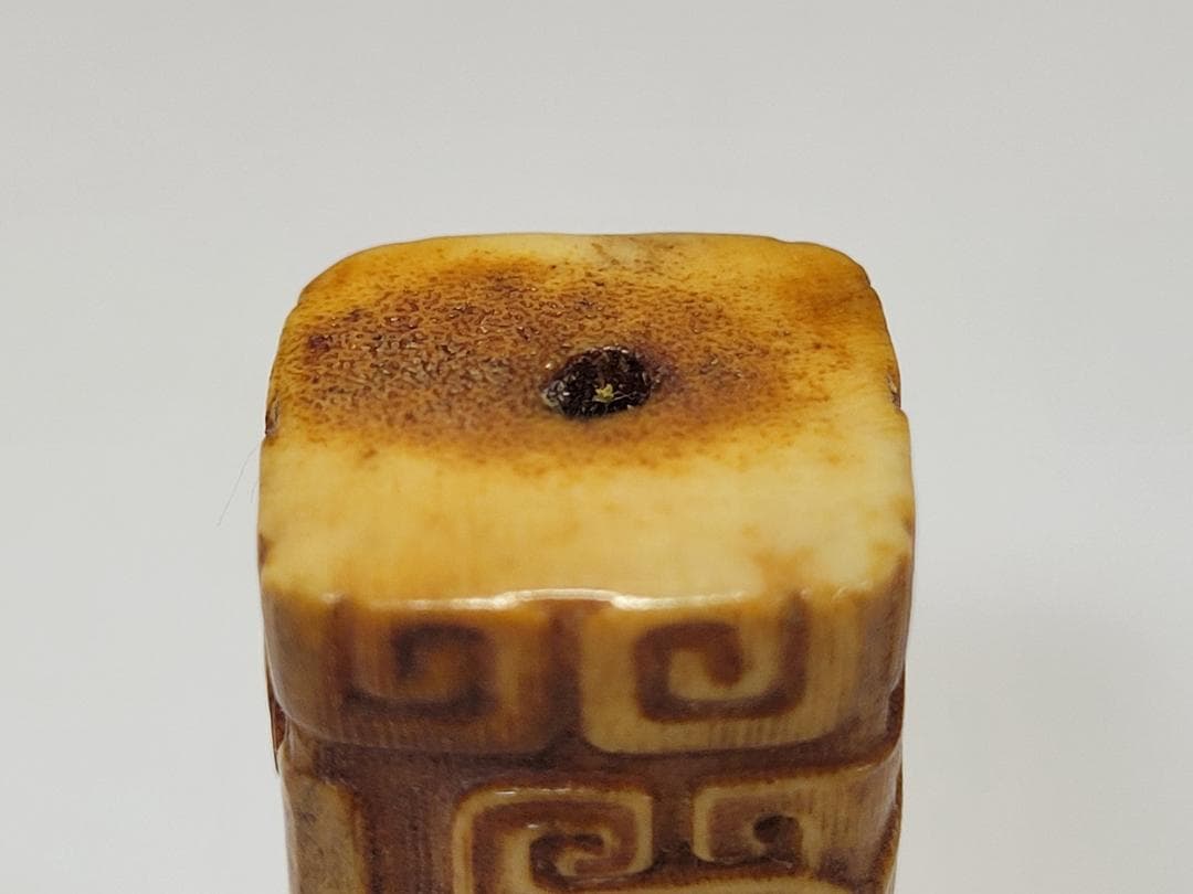 角 彫刻 饕餮紋 根付 装身具 明清時代 幅約高さ約4.1cm