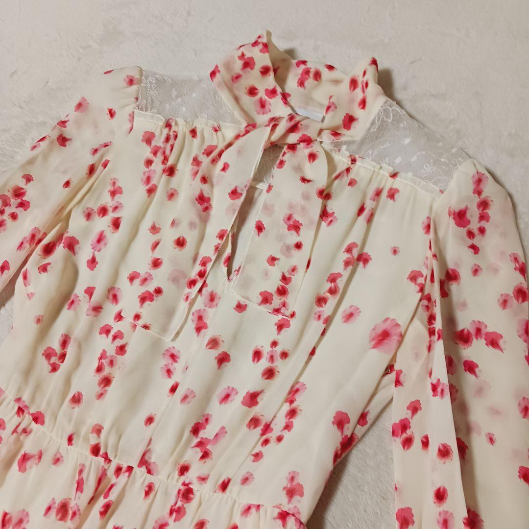 Giambattista Valli ボウタイ　花柄シフォンワンピース　レース