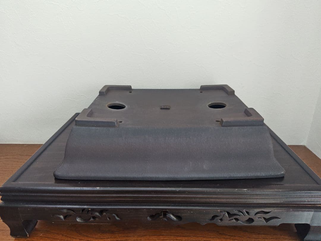 陶器製盆栽鉢　四角い盆栽鉢 春雅堂造　落款　大型