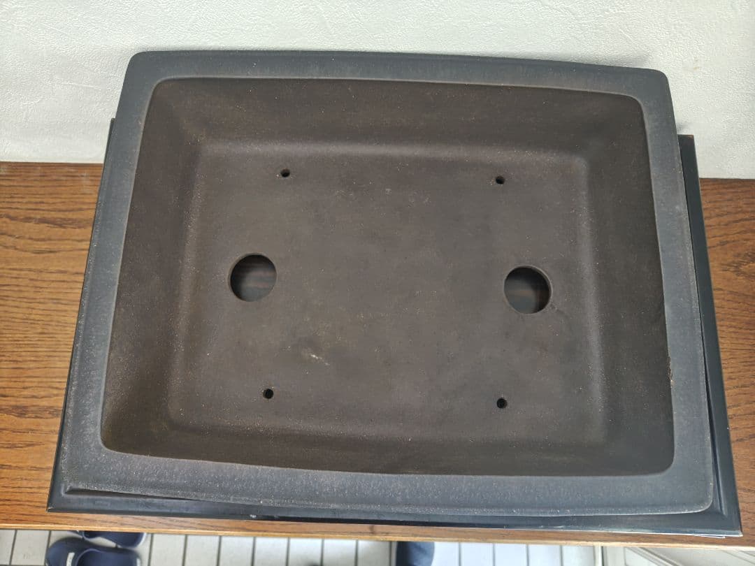 陶器製盆栽鉢　四角い盆栽鉢 春雅堂造　落款　大型