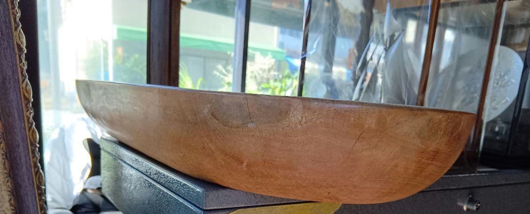 希少　1960's　オールドチーク　無垢材　ウッドカービング　バスケット　トレイ