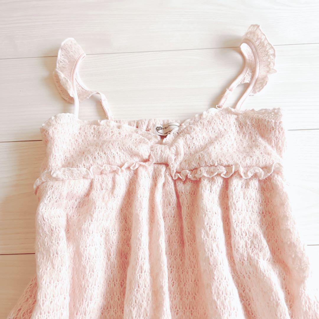 リズリサ コーラルピンク系 リボン フリルキャミソール