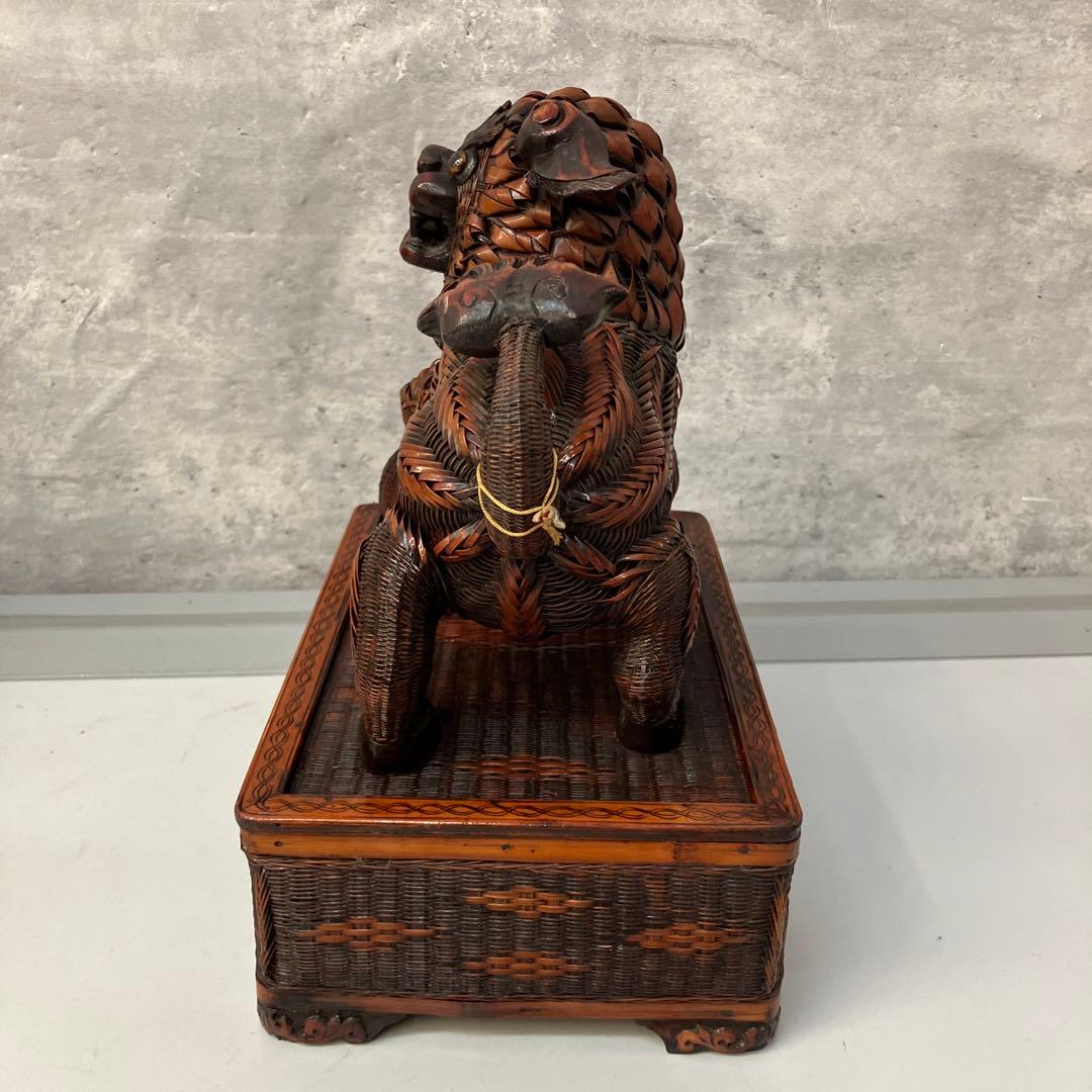 ヴィンテージ 上海手工芸品 籐製 フーフードッグ 獅子 犬 バスケット ボックス