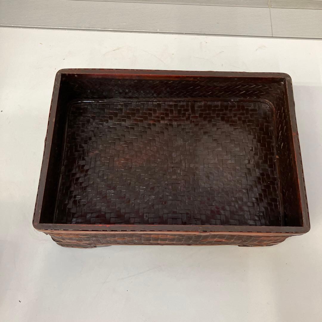 ヴィンテージ 上海手工芸品 籐製 フーフードッグ 獅子 犬 バスケット ボックス