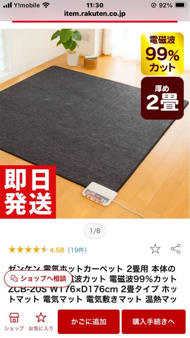 ゼンケン　ホットカーペット2畳用　2020年購入　本体のみ