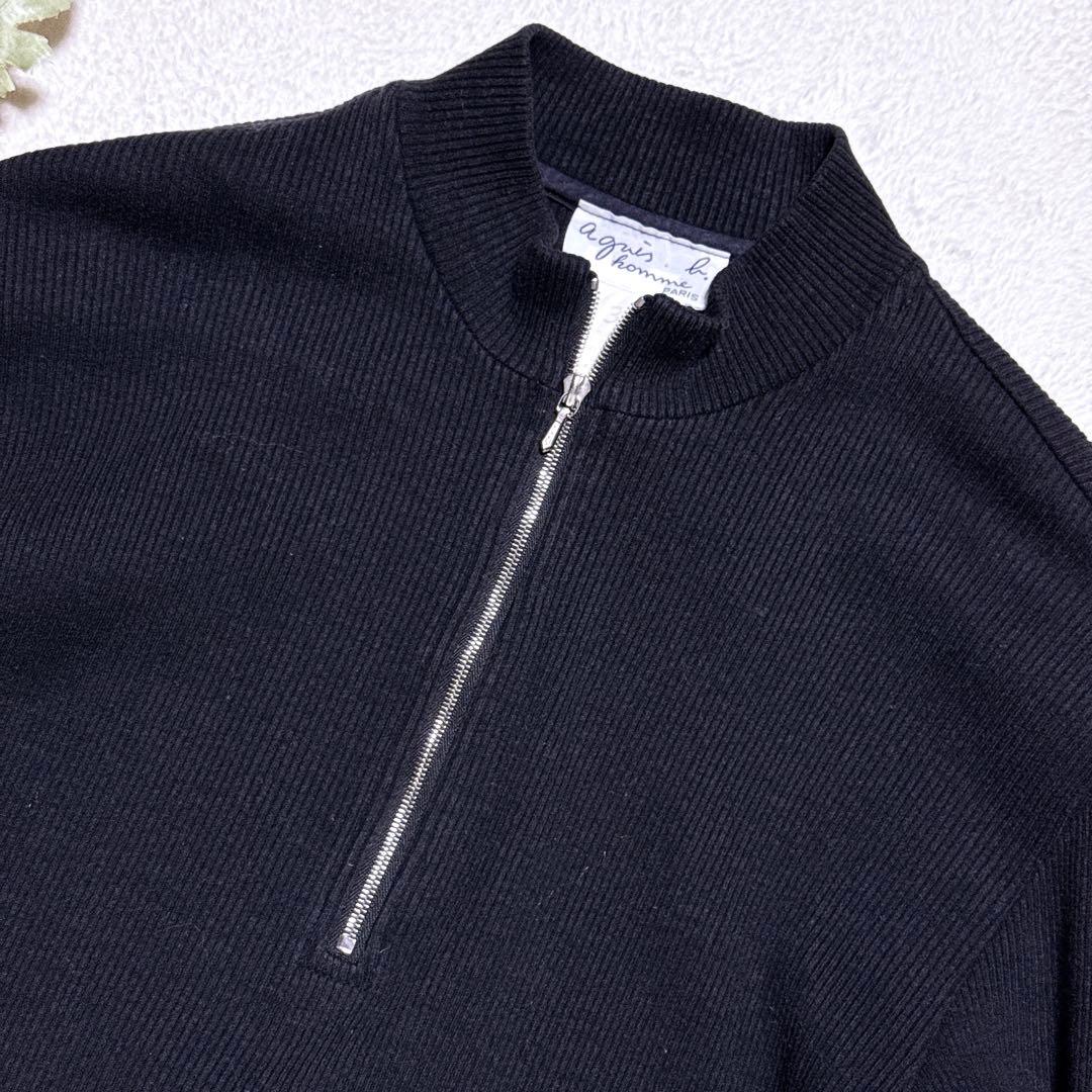 90s【美品】アニエスベーオム ハーフジップ ドライバーズニット ブラック 仏製