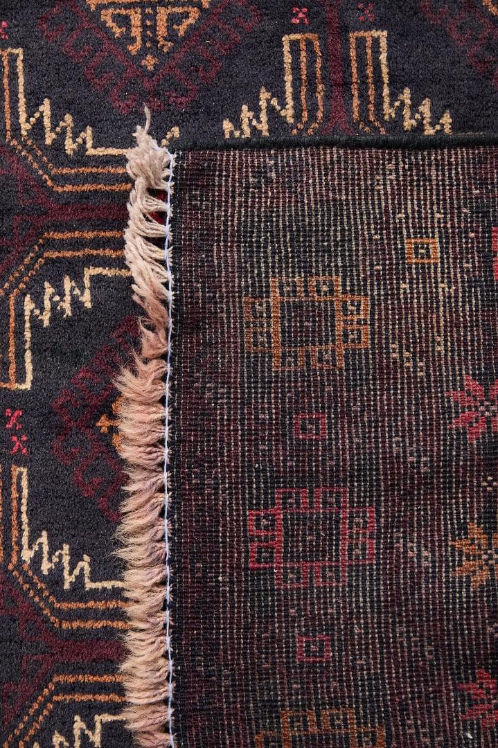 ヴィンテージラグ　トライバルラグ　バルーチ族（198×107cm）黒　紺　赤