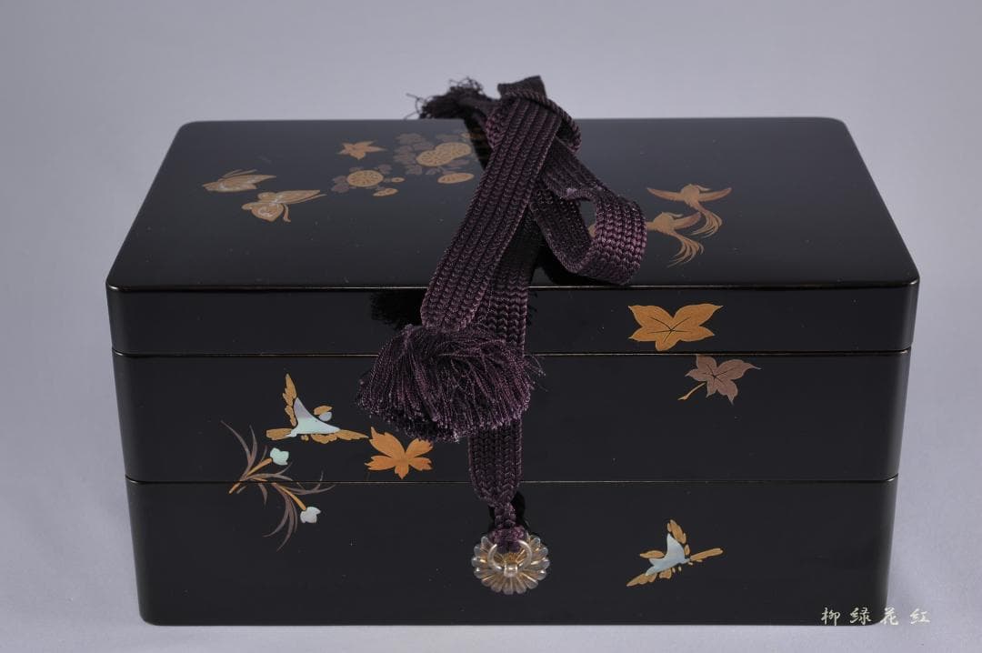 桃舟 鳳凰花蝶蒔絵 納戸硯箱 共箱