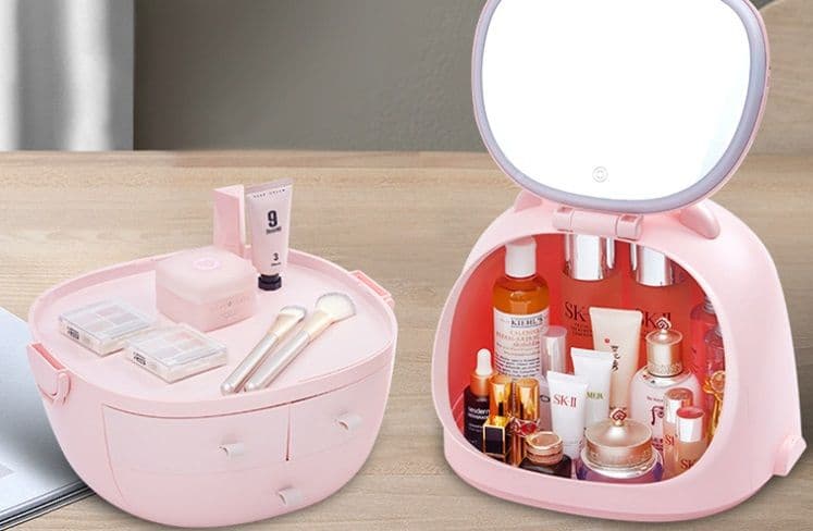 コスメボックス メイクボックス  鏡付き  上下分離 引き出し (LEDライト)