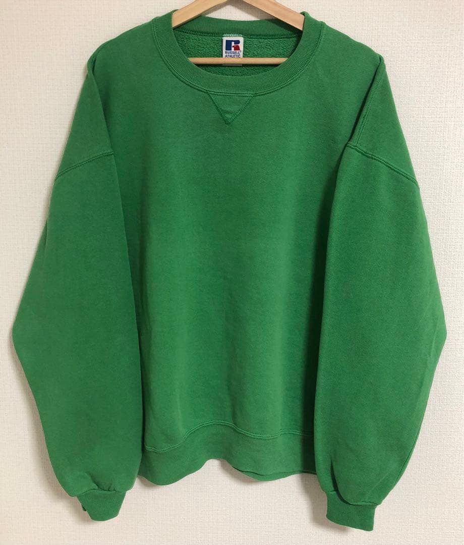 激レアカラーケリーグリーンUSA製90s ラッセル アスレチック 前Vスウェット