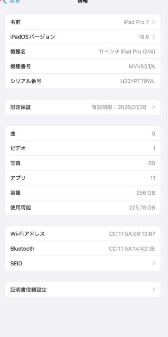 iPad Pro(M4) 11インチ 256GB Wi-Fi
