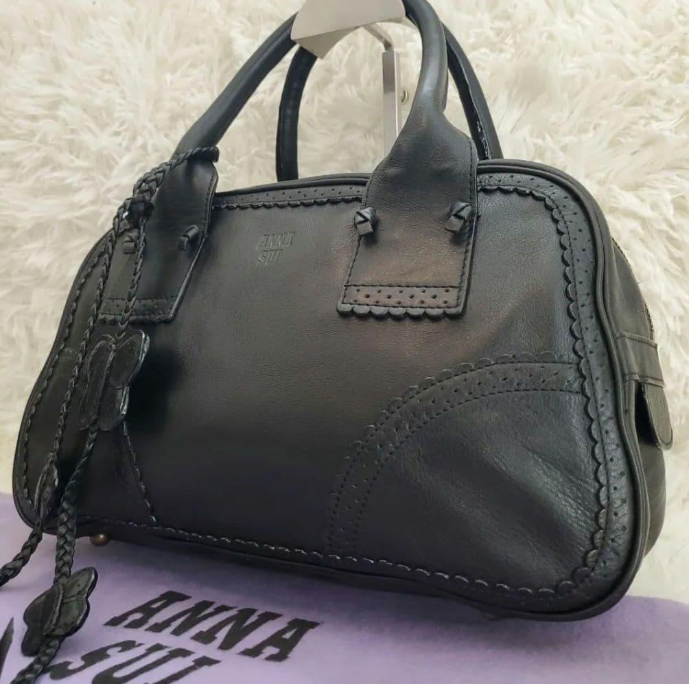 ⭐未使用級⭐ANNA SUI ミニ ボストンバッグ ブラック レザー 蝶