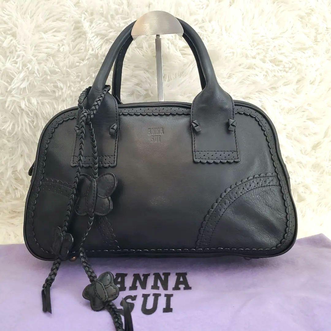 ⭐未使用級⭐ANNA SUI ミニ ボストンバッグ ブラック レザー 蝶