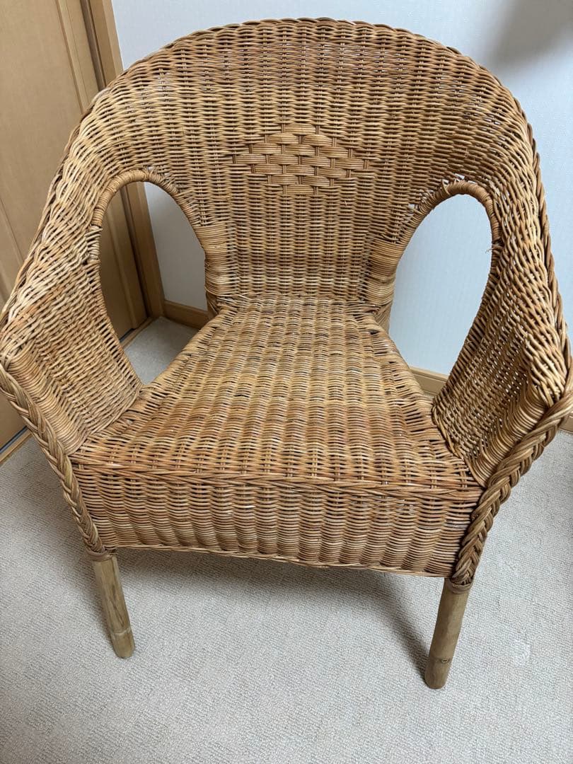 IKEA アーゲン　ラタン チェア　 ホワイトクッション付き