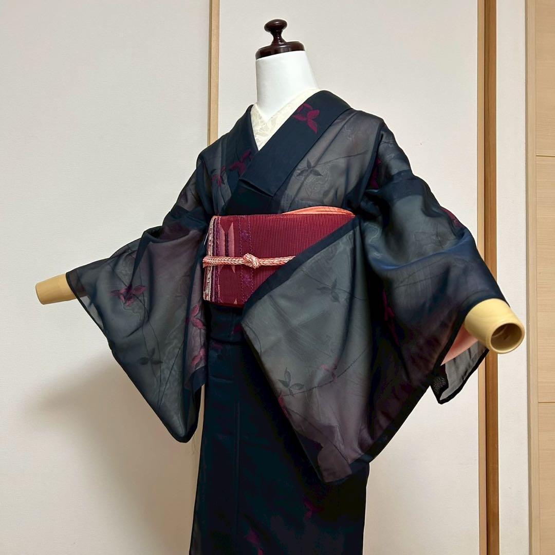 中*子様 モ50 美品　薄物　二重紗　風通紗　正絹　小紋　フルセット 夏着物