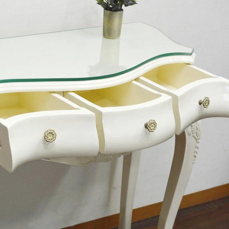 マホガニー コンソール デスク 棚 PCデスク 机 ホワイト サイドボード 飾棚