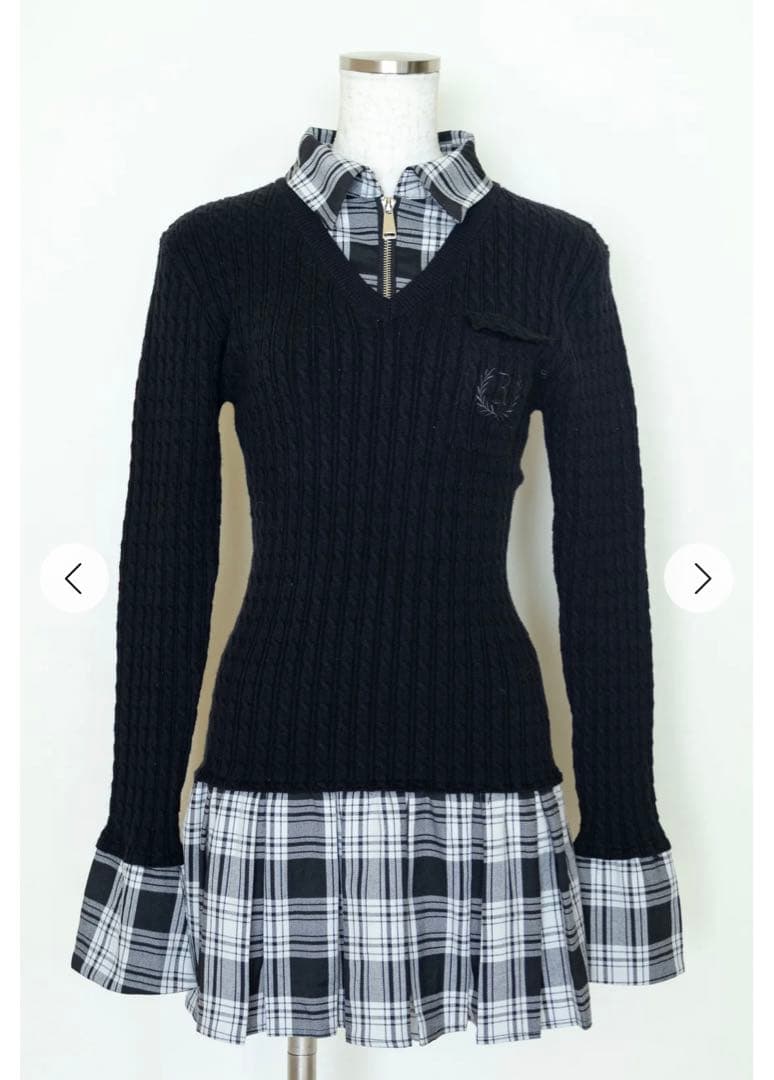 新品タグ付き Randy カービーニットチェックドッキングワンピース ブラック