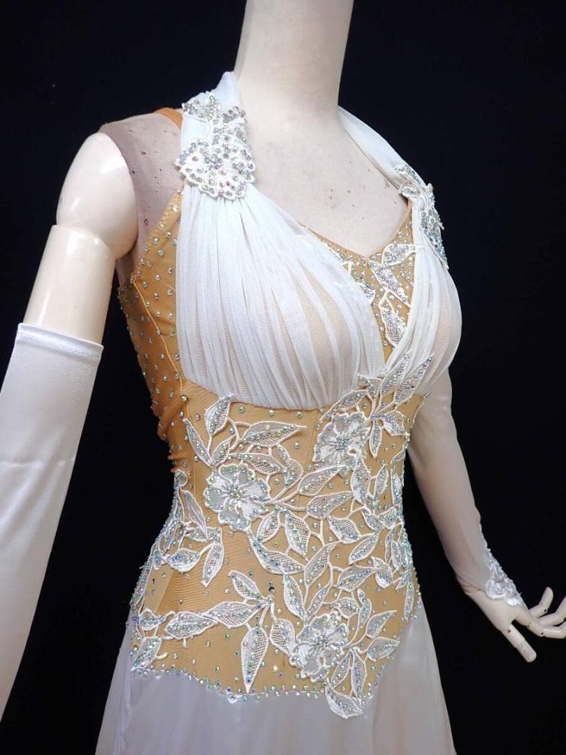 6356★Sサイズ★オフ白/微光沢サテン/スタンダードドレス☆社交ダンス