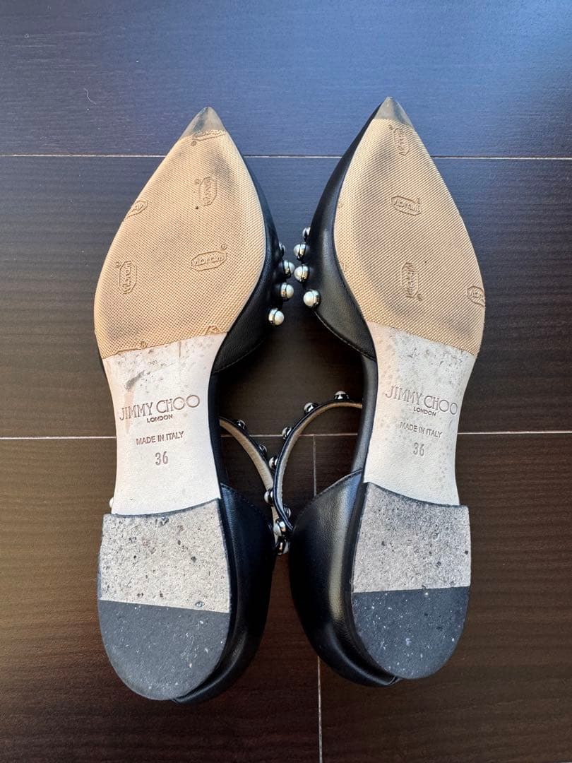【美品】★JIMMY CHOO★ブラック パール★フラットシューズ 36