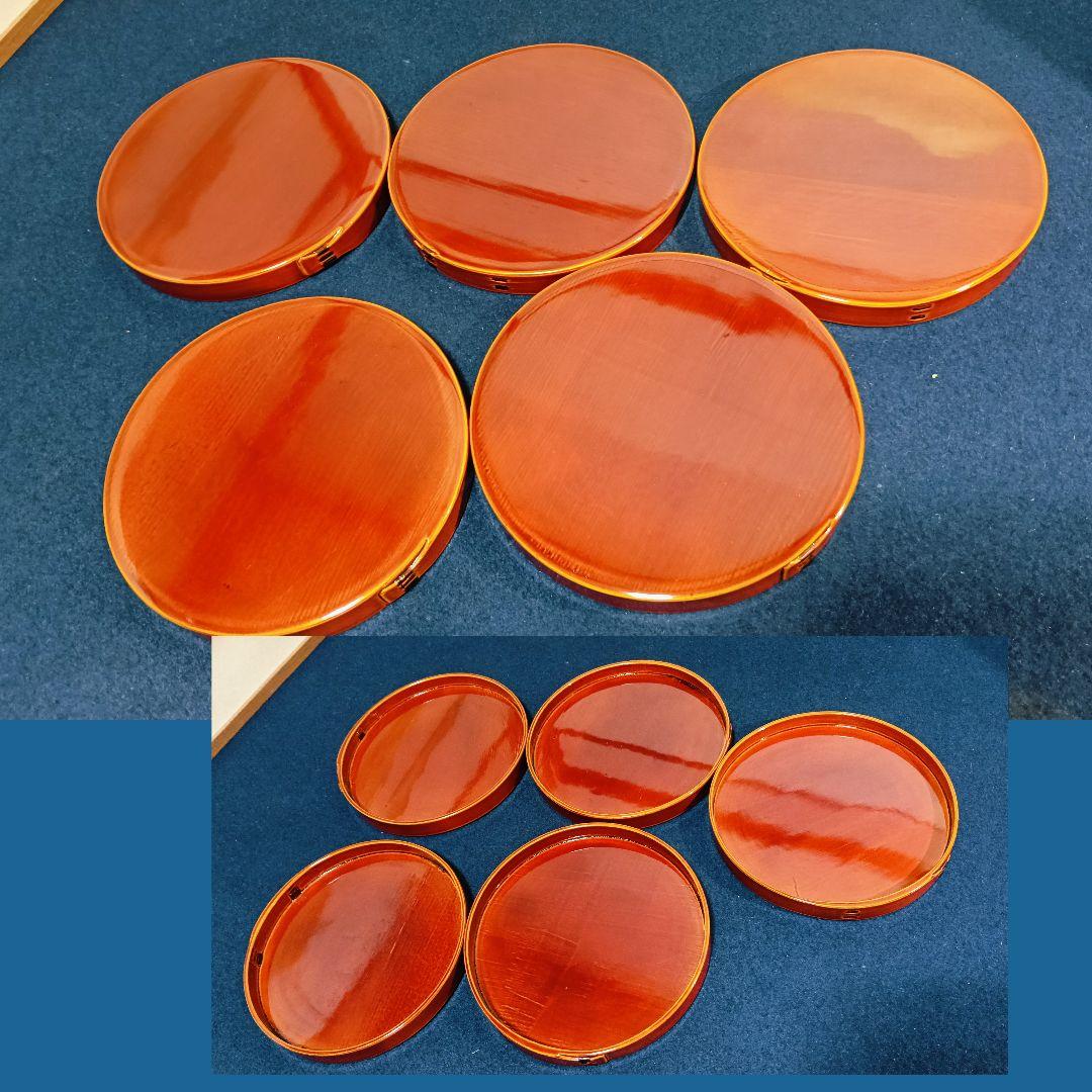 AN11 曲わっぱ 春慶塗 五客 木製漆器 蓋付弁当箱 紙箱 美品