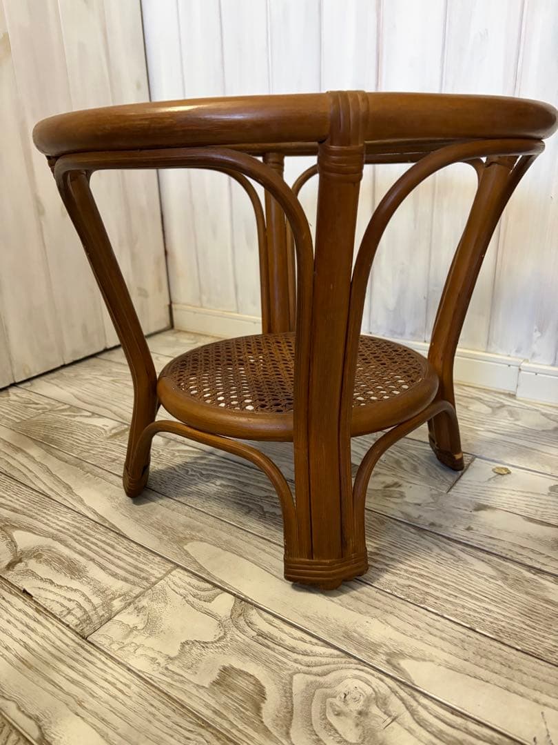 ラタン製ガラス天板サイドテーブル