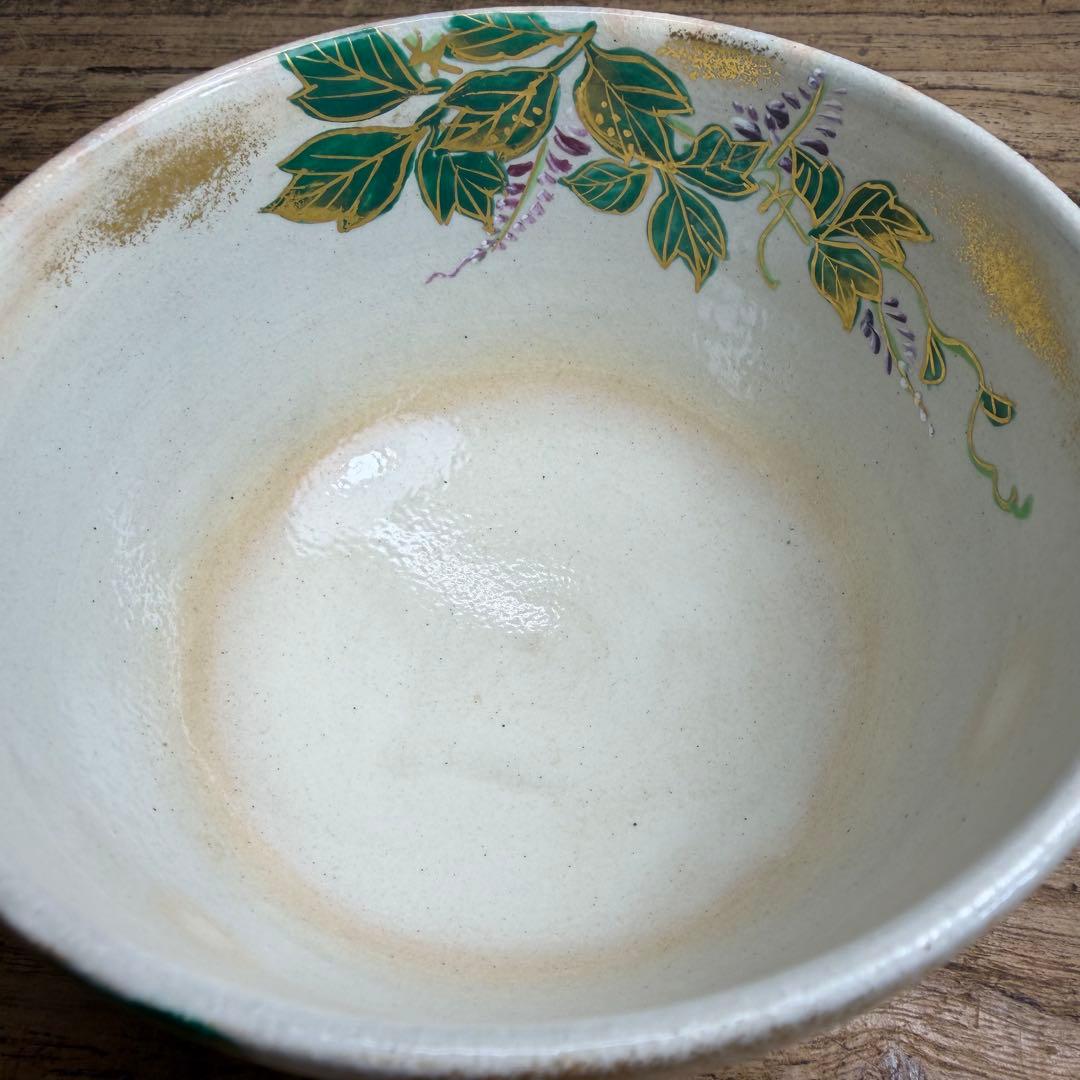 a784 送料込 色絵秋の七草 花房美峰造 在銘 四方桟共箱 茶道具 抹茶碗