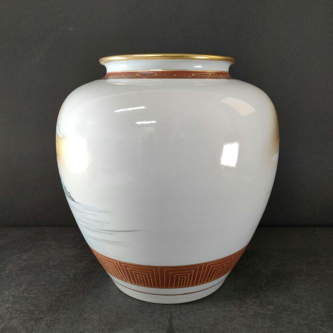 B37-1/九谷 清栄造/色絵金彩山水風景文 花瓶/花入/共箱